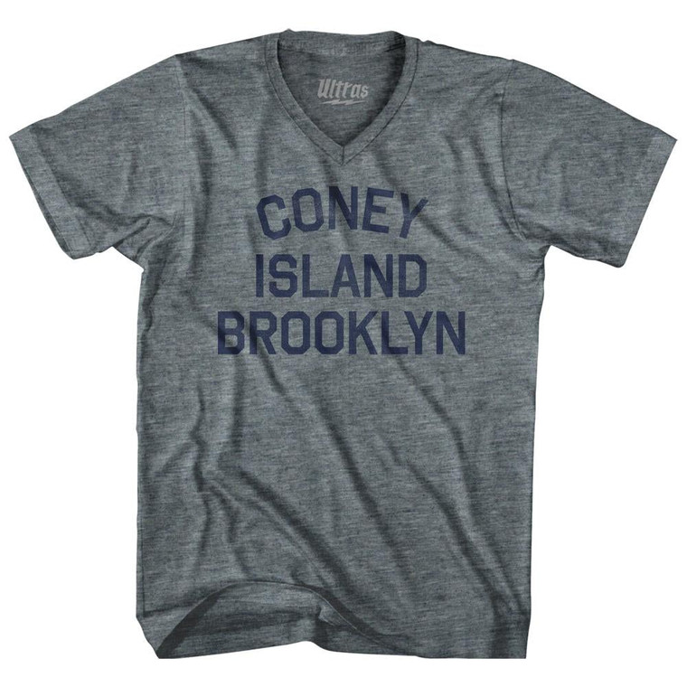 New York Coney Island, Brooklyn Adult Tri-Blend V-neck Vintage T-shirt - Athletic Grey
