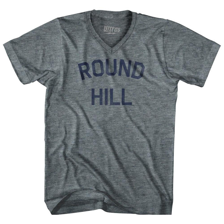 Massachusetts Round Hill Adult Tri-Blend V-neck Vintage T-shirt-Athletic Grey