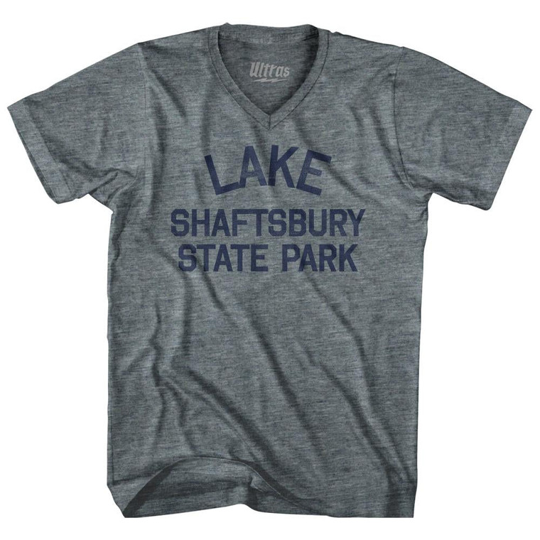 Vermont Lake Shaftsbury State Park Adult Tri-Blend V-neck Vintage T-shirt - Athletic Grey