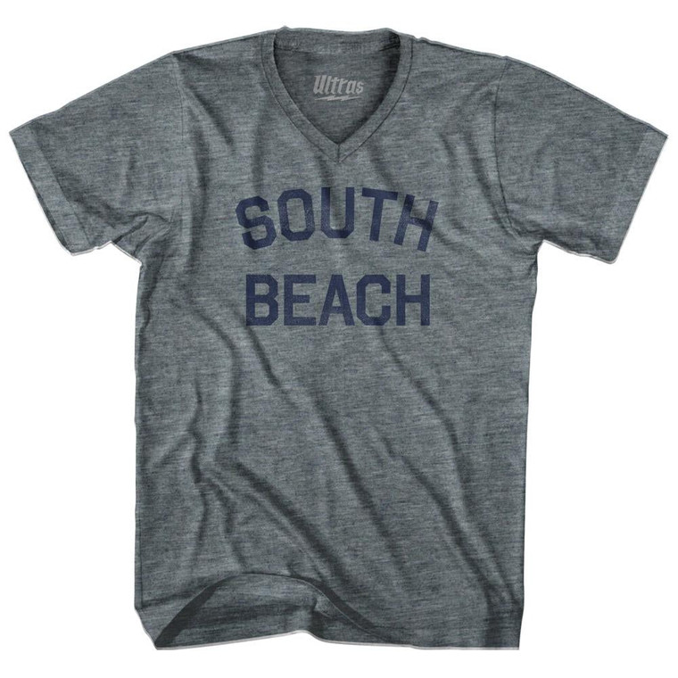 Florida South Beach Adult Tri-Blend V-neck Womens Junior Cut Vintage T-shirt - Athletic Grey