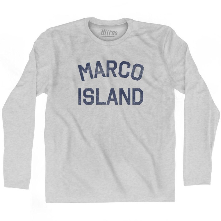 Florida Marco Island Adult Cotton Long Sleeve Vintage T-shirt - Grey Heather