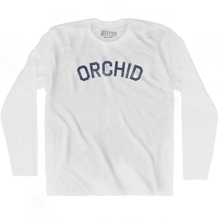 Florida Orchid Adult Cotton Long Sleeve Vintage T-shirt - White