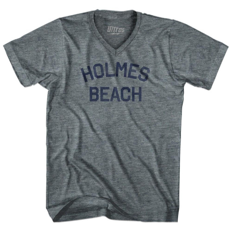 Florida Holmes Beach Adult Tri-Blend V-neck Vintage T-shirt-Athletic Grey