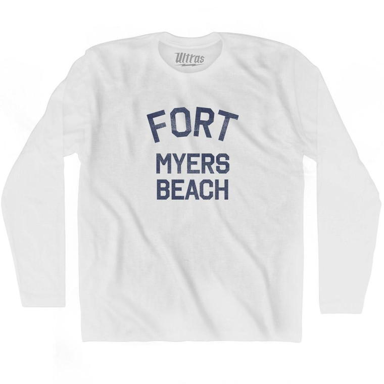 Florida Fort Myers Beach Adult Cotton Long Sleeve Vintage T-shirt - White