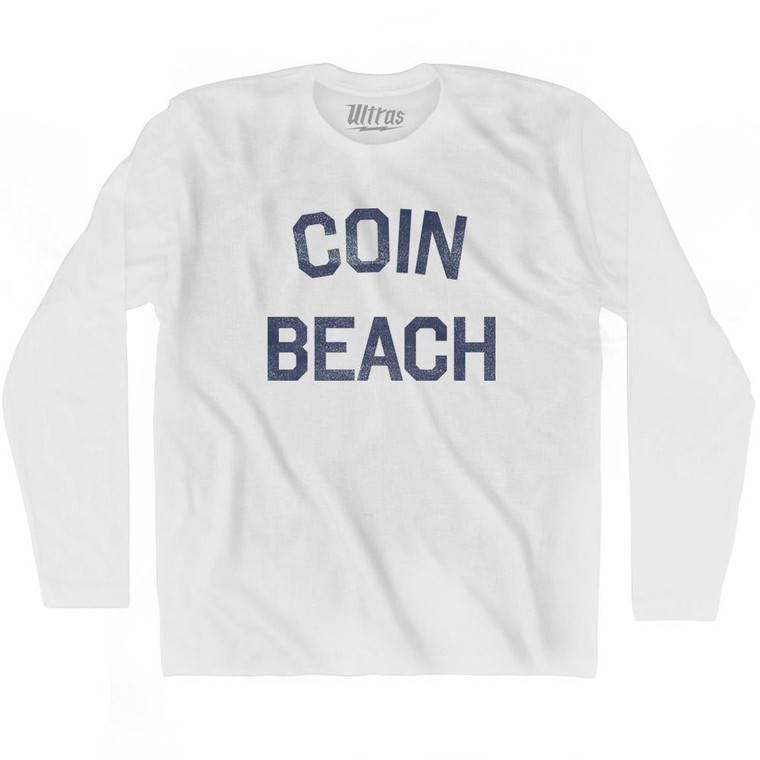 Delaware Coin Beach Adult Cotton Long Sleeve Vintage T-shirt - White