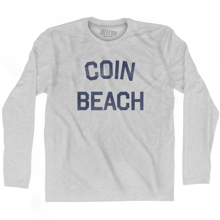 Delaware Coin Beach Adult Cotton Long Sleeve Vintage T-shirt - Grey Heather