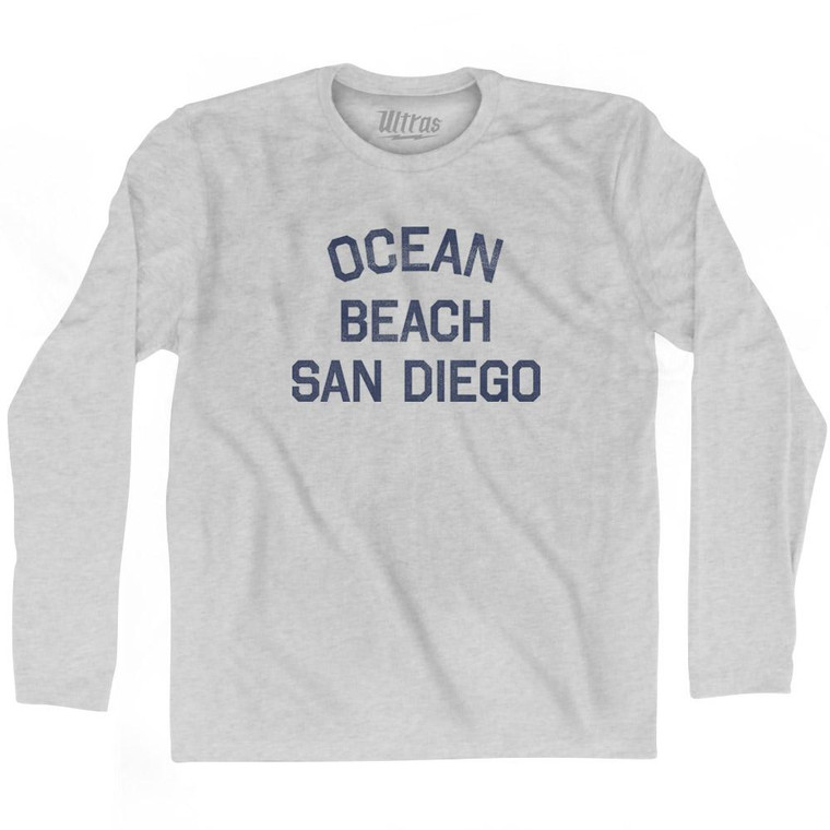 California Ocean Beach, San Diego Adult Cotton Long Sleeve Vintage T-shirt - Grey Heather