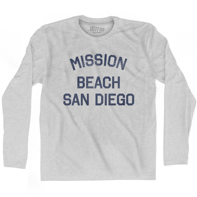 California Mission Beach, San Diego Adult Cotton Long Sleeve Vintage T-shirt - Grey Heather