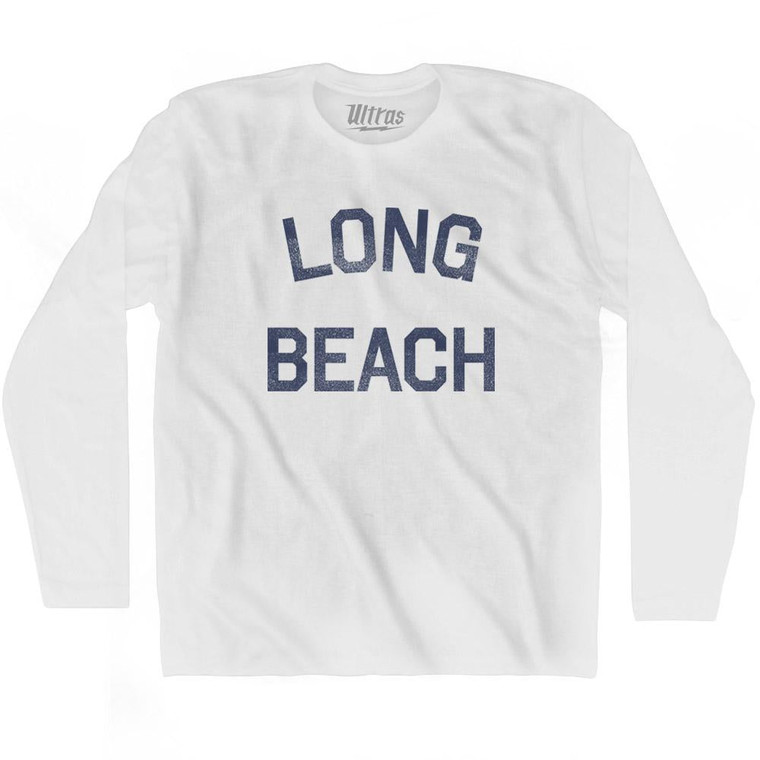 California Long Beach Adult Cotton Long Sleeve Vintage T-shirt - White