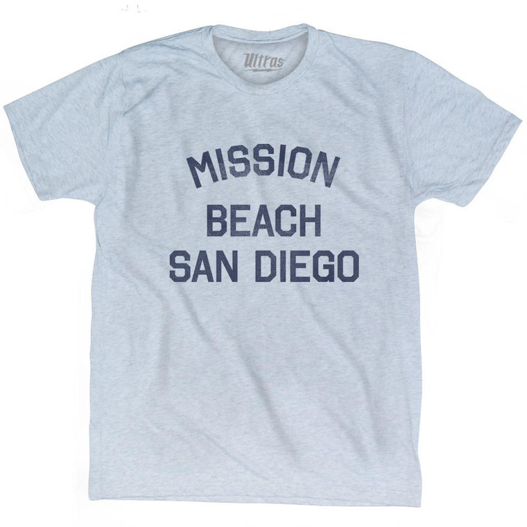 California Mission Beach, San Diego Adult Tri-Blend Vintage T-shirt - Athletic White