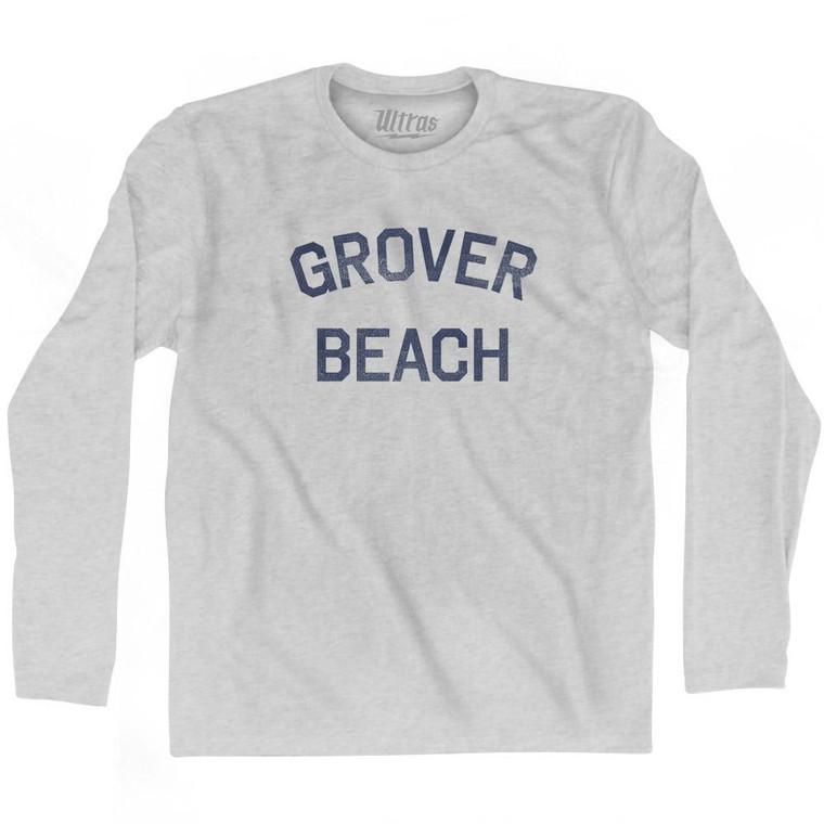 California Grover Beach Adult Cotton Long Sleeve Vintage T-shirt - Grey Heather