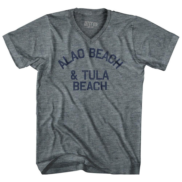 American Samoa Alao Beach & Tula Beach Adult Tri-Blend V-neck Vintage T-shirt - Athletic Grey