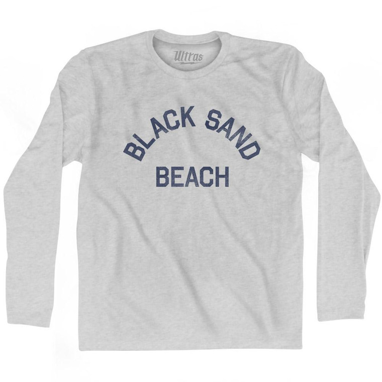Alaska Black Sand Beach Adult Cotton Long Sleeve Text T-shirt - Grey Heather