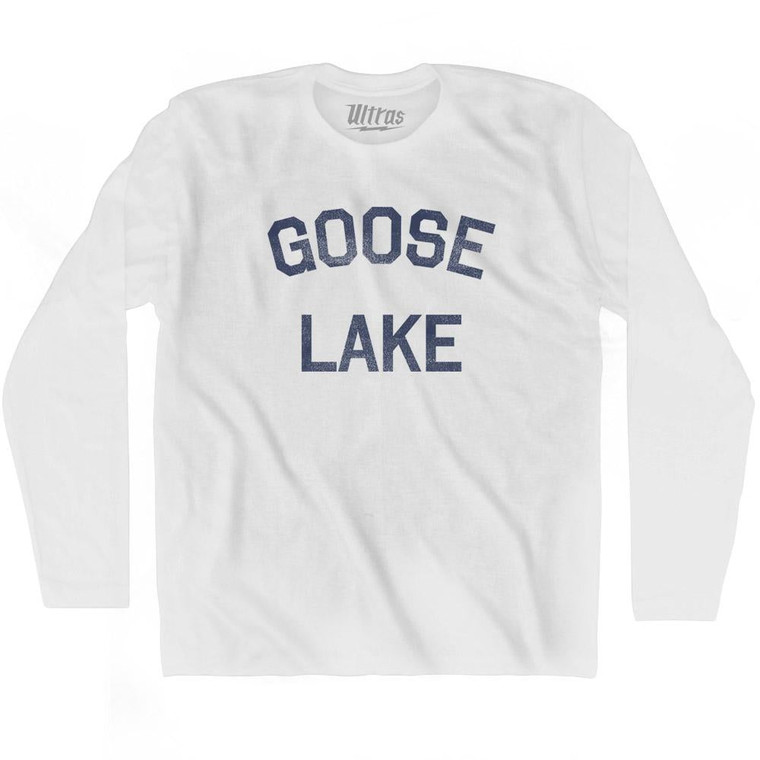 Alaska Goose Lake Adult Cotton Long Sleeve Text T-shirt - White