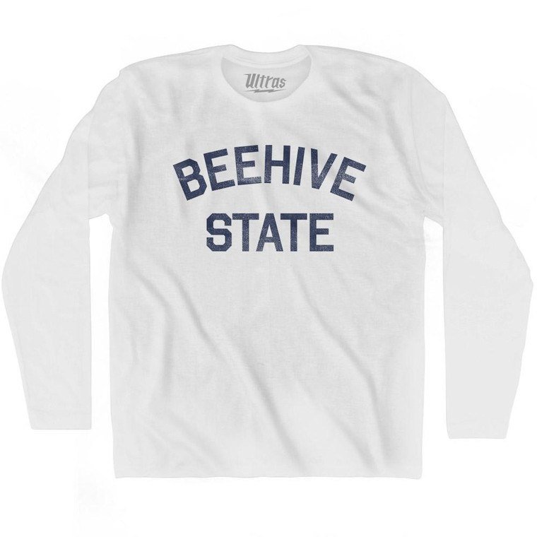 Utah Beehive State Nickname Adult Cotton Long Sleeve T-shirt - White