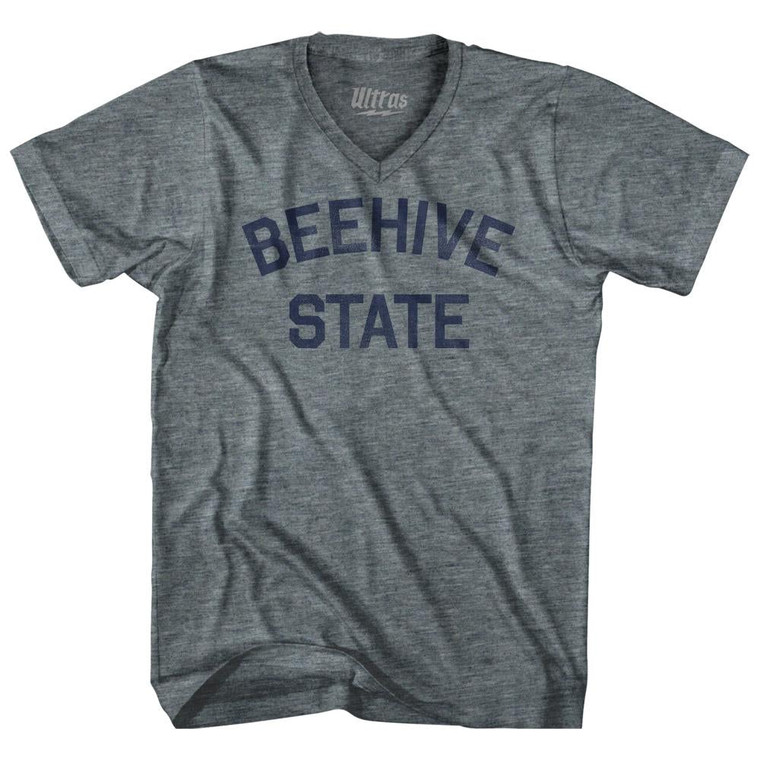 Utah Beehive State Nickname Adult Tri-Blend V-neck T-shirt - Athletic Grey