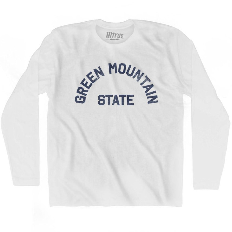 Vermont Green Mountain State Nickname Adult Cotton Long Sleeve T-shirt-White
