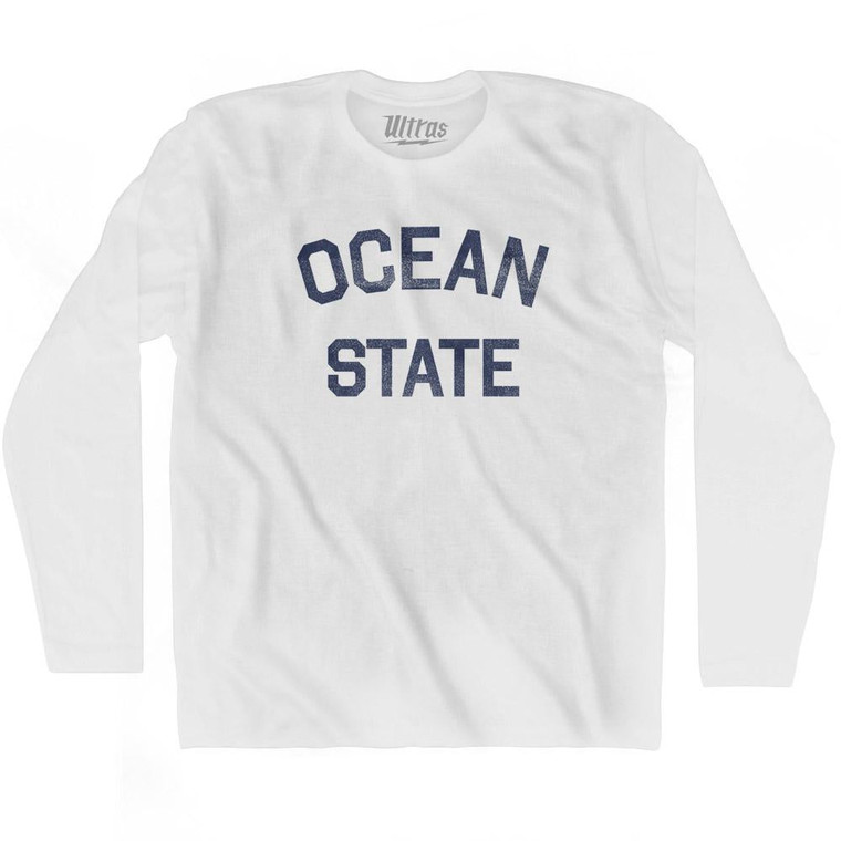 Rhode Island Ocean State Nickname Adult Cotton Long Sleeve T-shirt - White