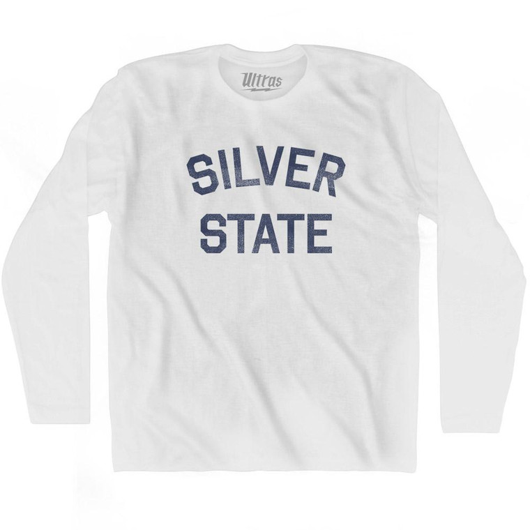 Nevada Silver State Nickname Adult Cotton Long Sleeve T-shirt-White