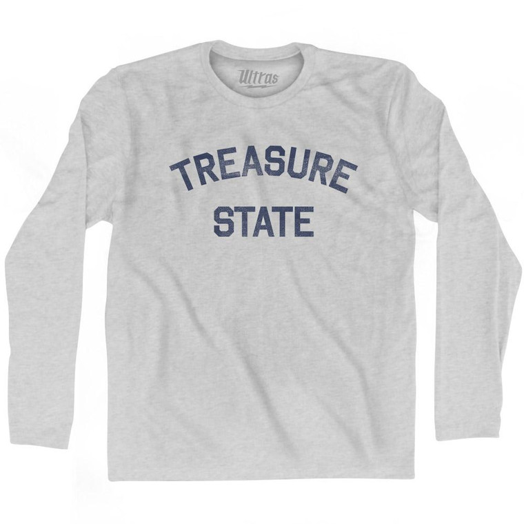 Montana Treasure State Nickname Adult Cotton Long Sleeve T-shirt-Grey Heather