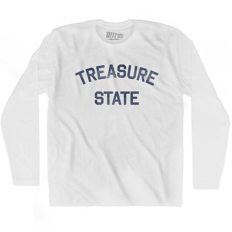 Montana Treasure State Nickname Adult Cotton Long Sleeve T-shirt-White