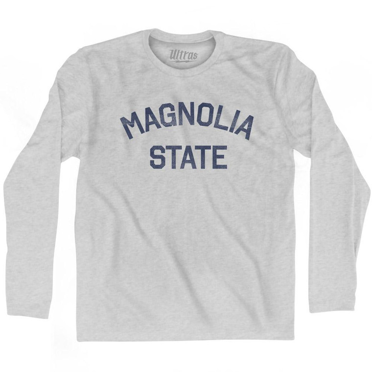 Mississippi Magnolia State Nickname Adult Cotton Long Sleeve T-shirt - Grey Heather