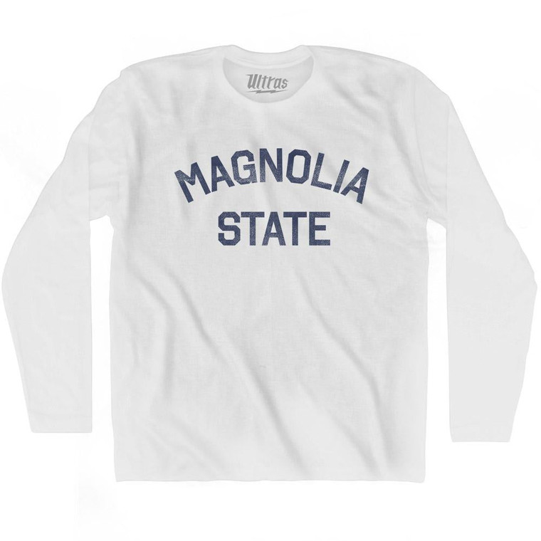 Mississippi Magnolia State Nickname Adult Cotton Long Sleeve T-shirt - White