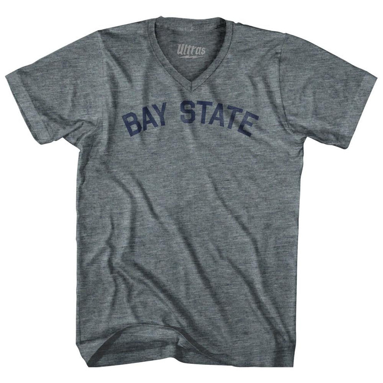 Massachusetts Bay State Nickname Adult Tri-Blend V-neck Womens Junior Cut T-shirt-Athletic Grey