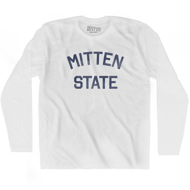 Michigan Mitten State Nickname Adult Cotton Long Sleeve T-shirt - White