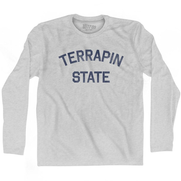 Maryland Terrapin State Nickname Adult Cotton Long Sleeve T-shirt-Grey Heather