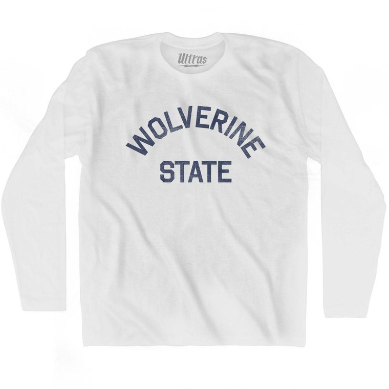 Michigan Wolverine State Nickname Adult Cotton Long Sleeve T-shirt - White