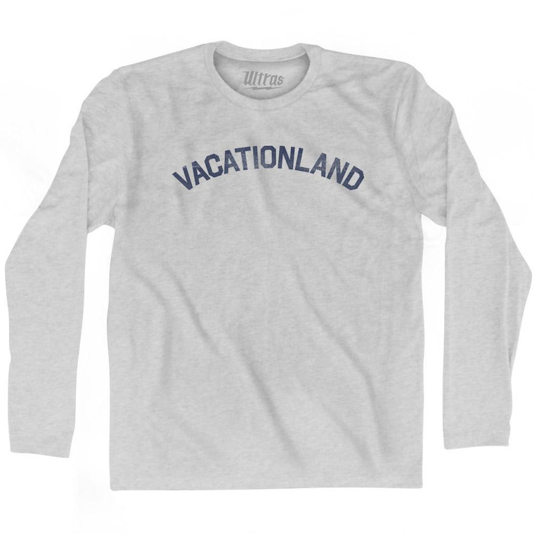 Maine Vacationland State Nickname Adult Cotton Long Sleeve T-shirt - Grey Heather