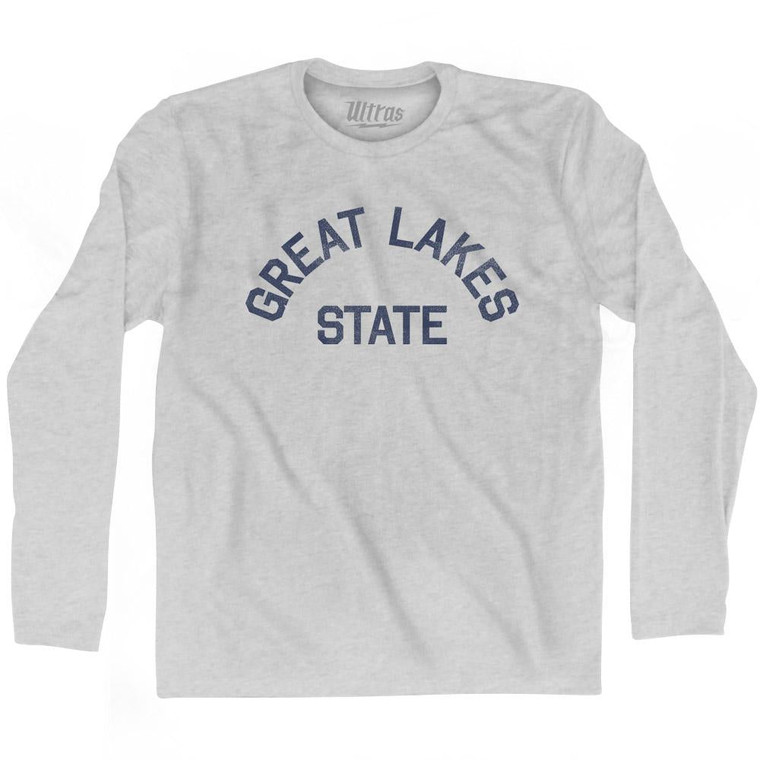 Michigan Great Lakes State Nickname Adult Cotton Long Sleeve T-shirt - Grey Heather