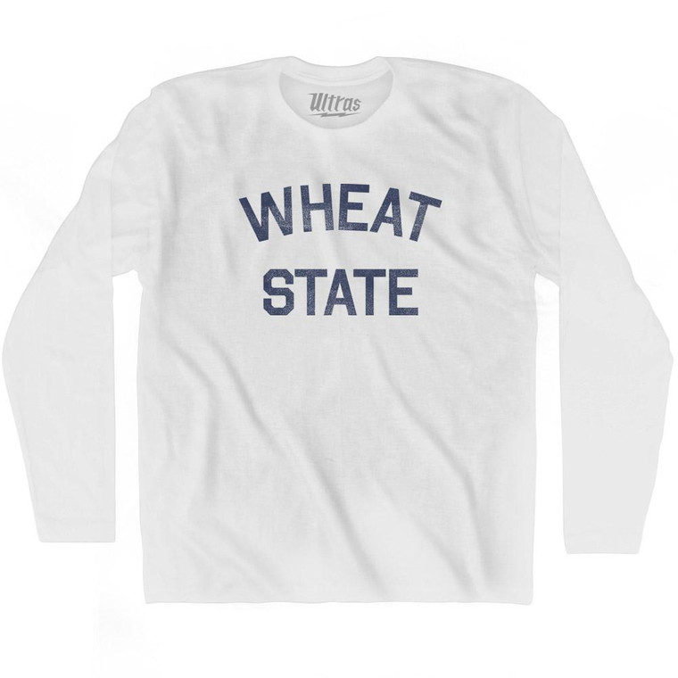 Kansas Wheat State Nickname Adult Cotton Long Sleeve T-shirt - White