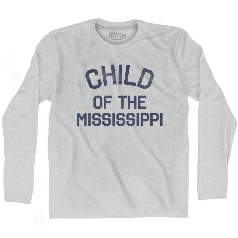 Louisiana Child of the Mississippi Nickname Adult Cotton Long Sleeve T-shirt - Grey Heather