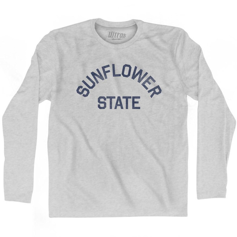 Kansas Sunflower State Nickname Adult Cotton Long Sleeve T-shirt - Grey Heather