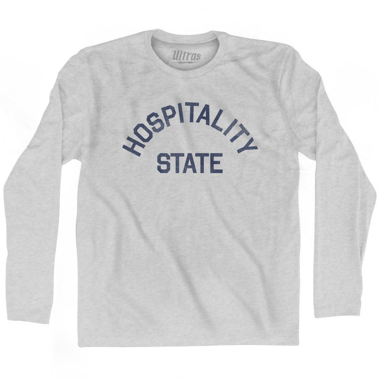 Indiana Hospitality State Nickname Adult Cotton Long Sleeve T-shirt-Grey Heather