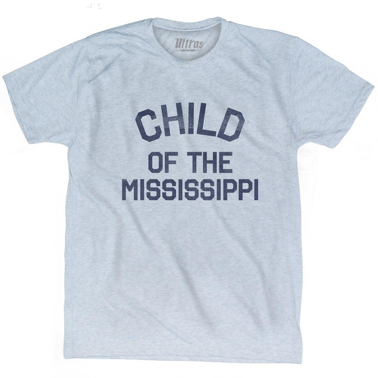 Louisiana Child of the Mississippi Nickname Adult Tri-Blend T-shirt - Athletic White