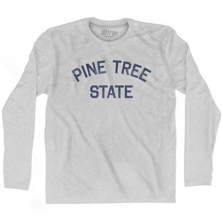 Maine Pine Tree State Nickname Adult Cotton Long Sleeve T-shirt-Grey Heather