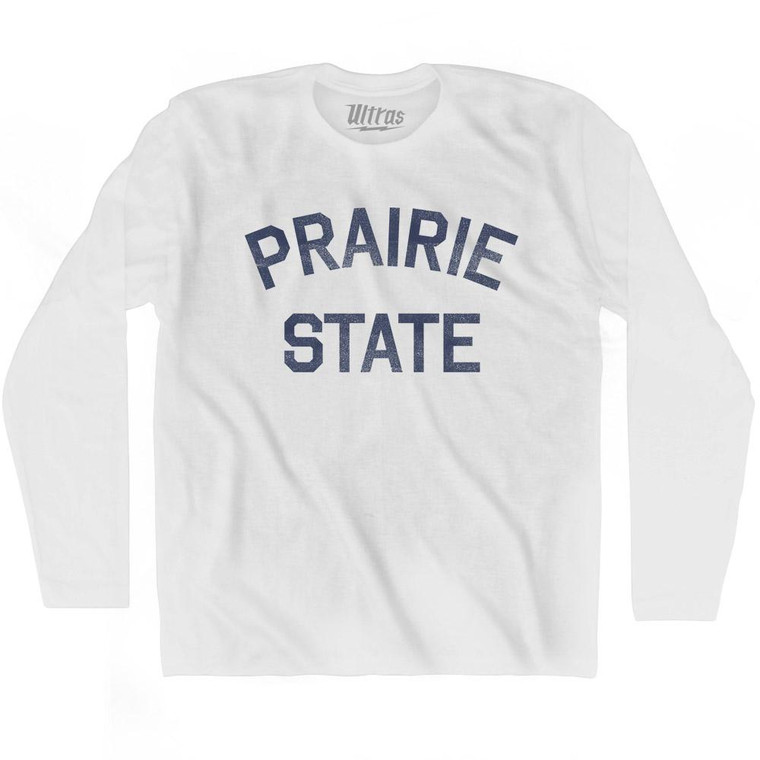 Illinois Prairie State Nickname Adult Cotton Long Sleeve T-shirt - White