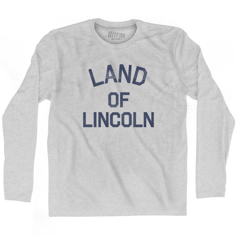 Illinois Land of Lincoln Nickname Adult Cotton Long Sleeve T-shirt - Grey Heather