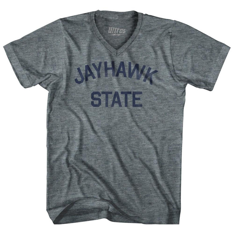 Kansas Jayhawk State Nickname Adult Tri-Blend V-neck Womens Junior Cut T-shirt - Athletic Grey