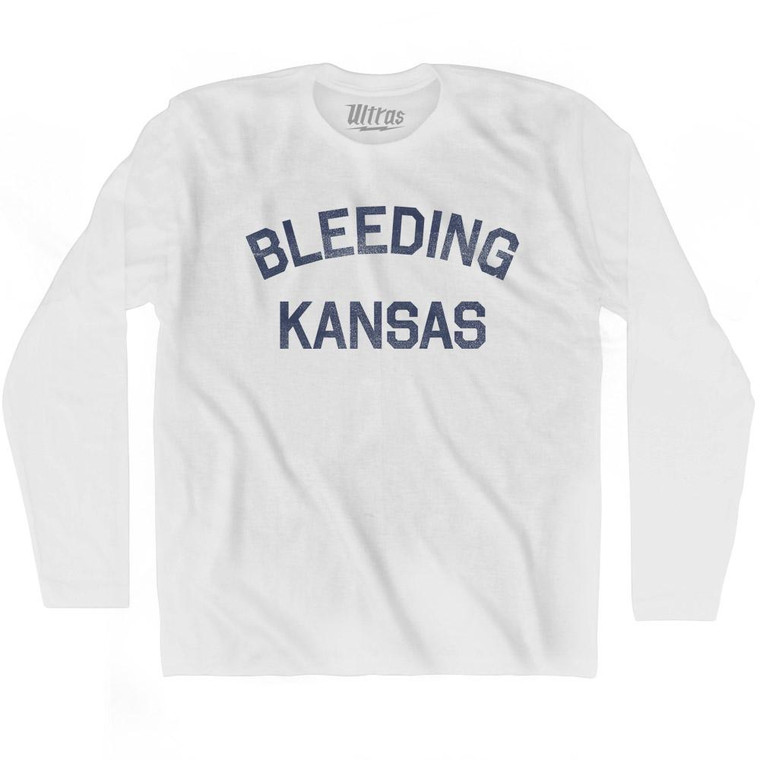 Kansas Bleeding Nickname Adult Cotton Long Sleeve T-shirt - White