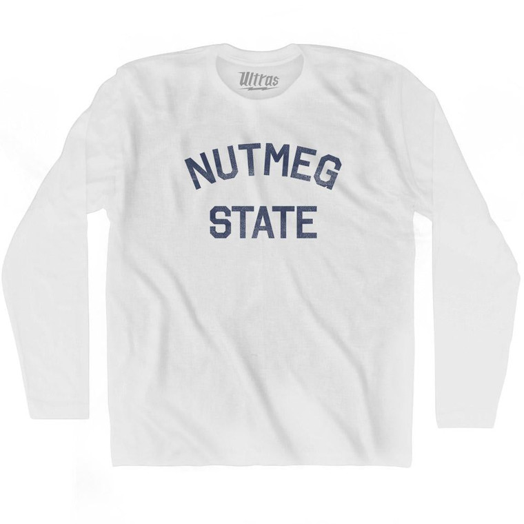 Connecticut Nutmeg State Nickname Adult Cotton Long Sleeve T-shirt - White