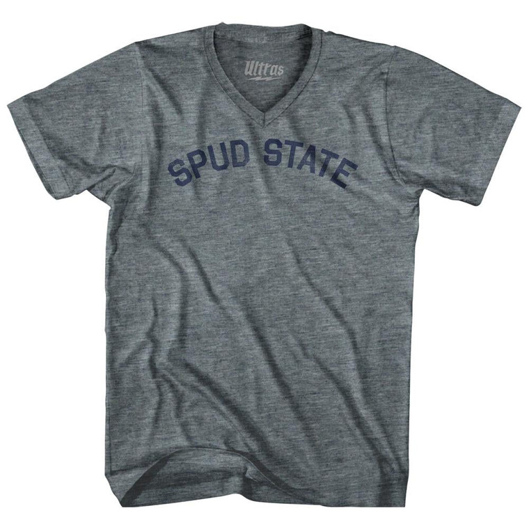 Delaware Spud State Nickname Adult Tri-Blend V-neck T-shirt - Athletic Grey