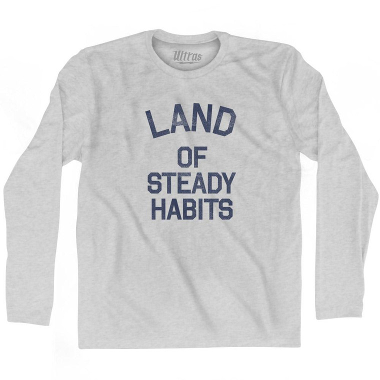 Connecticut Land of Steady Habits Nickname Adult Cotton Long Sleeve T-shirt - Grey Heather