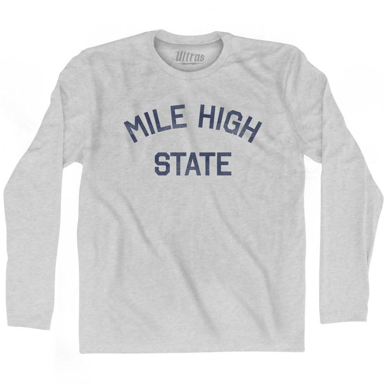 Colorado Mile High State Nickname Adult Cotton Long Sleeve T-shirt-Grey Heather