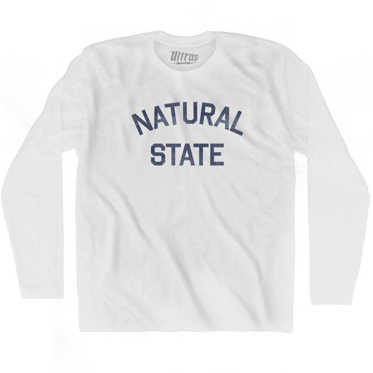 Arkansas Natural State Nickname Adult Cotton Long Sleeve T-shirt - White