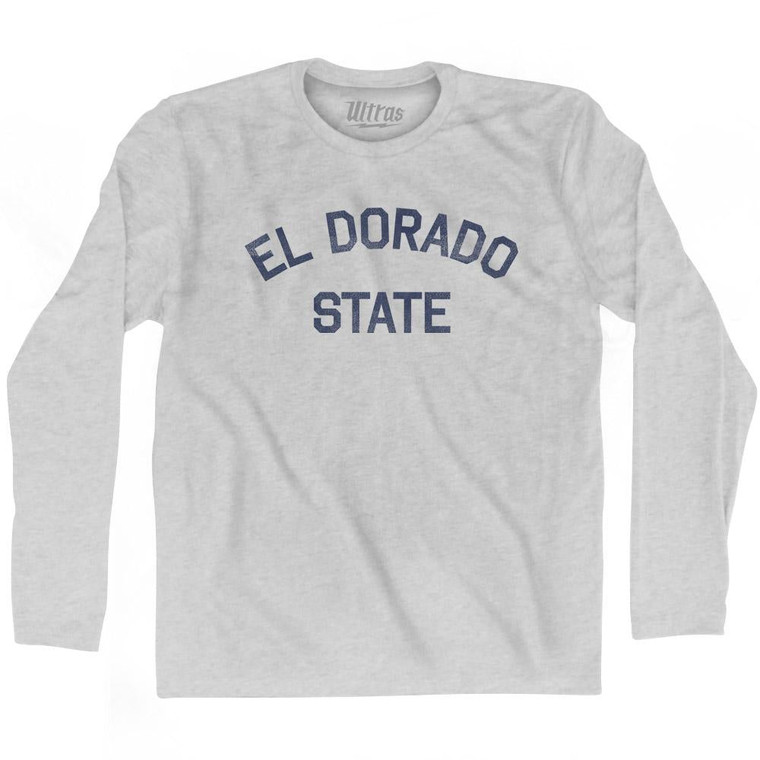 California El Dorado State Nickname Adult Cotton Long Sleeve T-shirt-Grey Heather