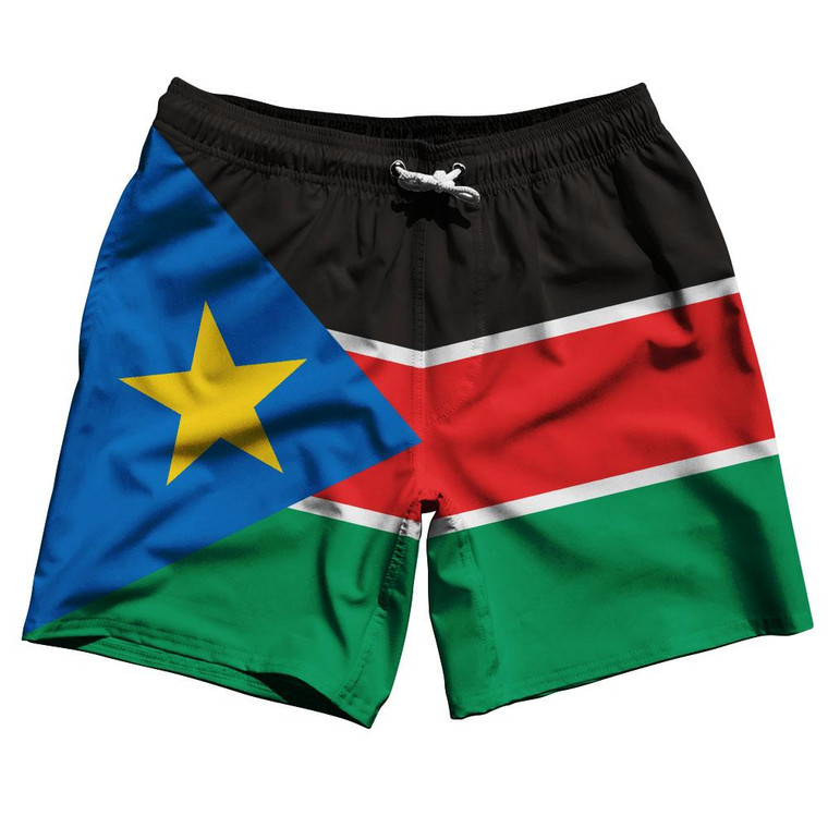 South Sudan Country Flag 7.5" Swim Shorts Made in USA - Black Red Green